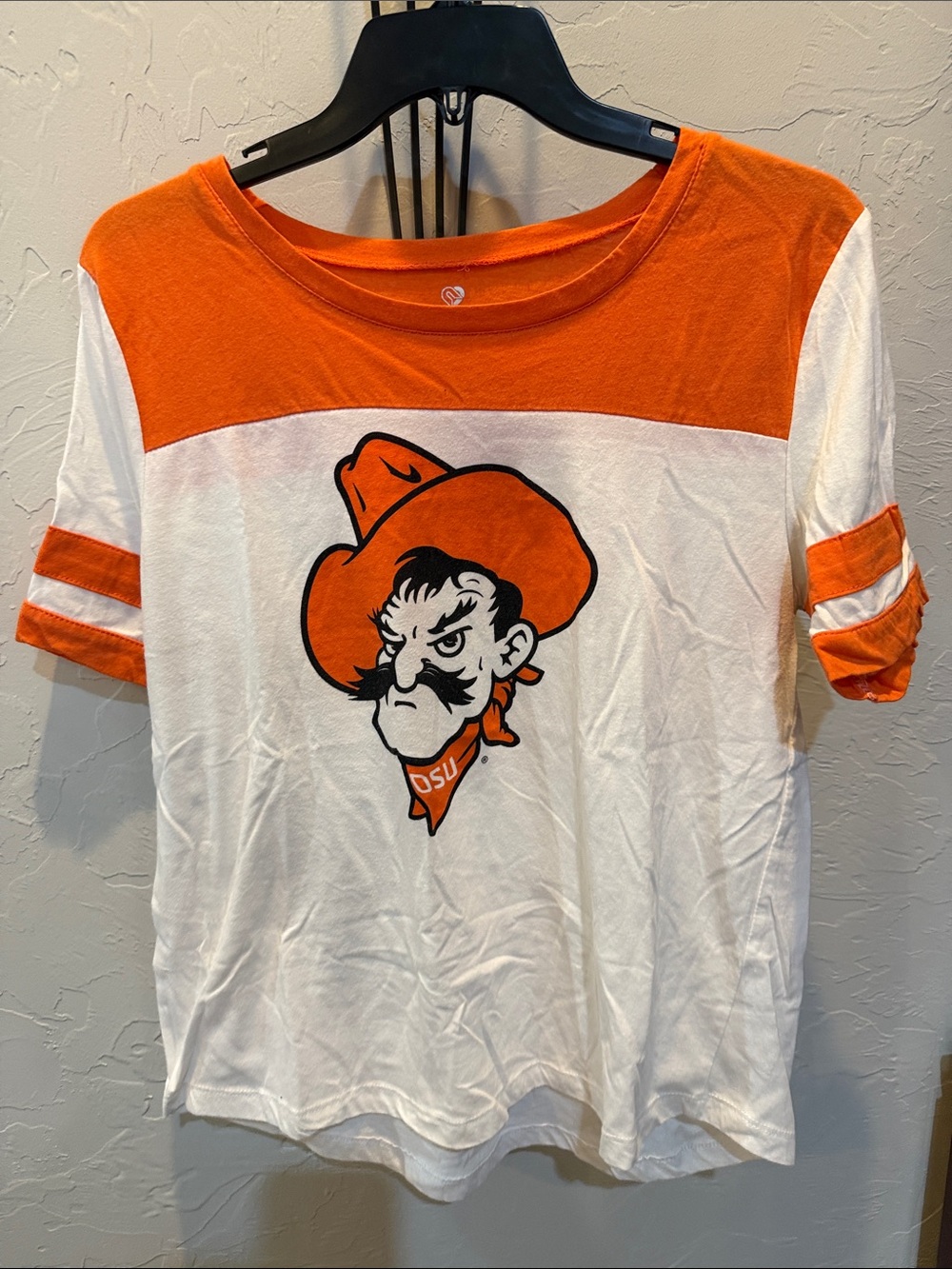 Colosseum Orange and White OSU Pistol Pete Colorblock Short Sleeve Tee
